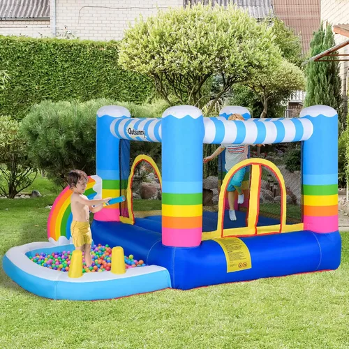 Vista 2 de Outsunny - Casa de rebote inflable para niños, castillo de salto, piscina de agua 2 en 1 con soplador de aire para edades de 3 a 12 años, diseño