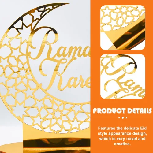 Vista 5 de LUOZZY Eid Mubarak - Adorno de estrella de luna acrílico para decoración de mesa de Ramadán Musilm Ramadán Mubarak Eid