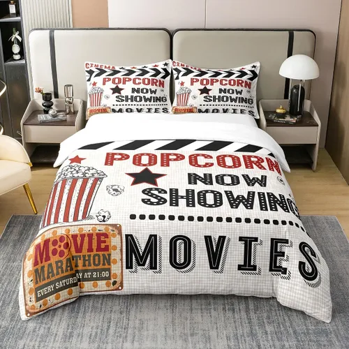 Vista 22 de Homewish Theater Cinema Poster 100% Cotton Duvet Cover Twin Size,Retro Movie Bedding Set 2Pcs for Kids Girls Boys Room Decor,Popcorn Comforter Cover