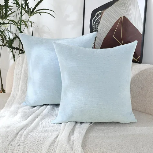 Vista 2 de Jeneoo Fundas de Almohadas Decorativas Azul Bebé de Chenilla Suave Cómodas Cuadradas para Cojines de Sofá para Decoración de Sala de Estar Cama Sofá