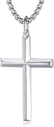 Vista 11 de FANCIME Cross Necklace for Men Sterling Silver Cross Necklaces High Polished Gift For Men, Stainless Steel Box Chain Length 24 Inch Oro pulido