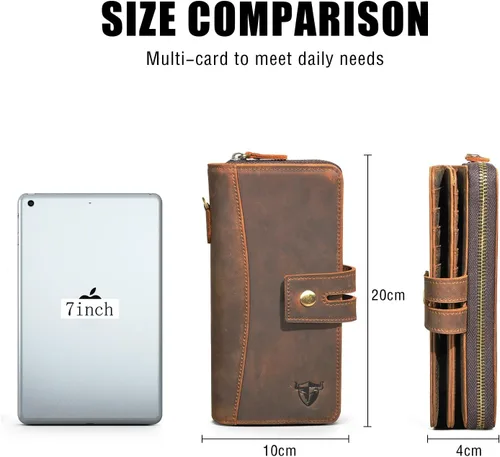 Vista 2 de Handadsume Genuino caballo loco cuero viaje regalo moneda bolsillo tarjeta caso largo organizador cadena Rfid monedero con broche para hombres
