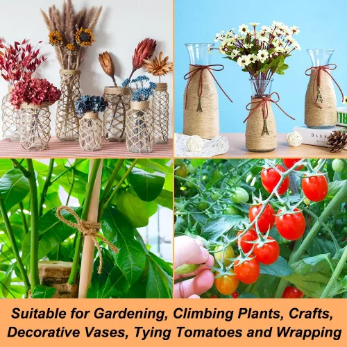 Vista 6 de Vivifying Cordel de yute, 328 pies y 0.118 in fuerte cuerda de jardín natural para plantas trepadoras, tomates, manualidades, envoltura de regalos