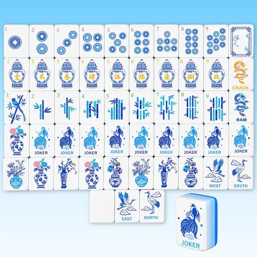 Vista 9 de Arrowbash 160 piezas American Mahjong Set 1.2 Inch Chinoiserie Azul