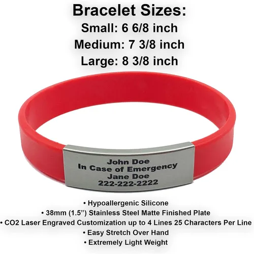 Vista 28 de Pulsera de identificación médica personalizada - Pulsera de seguridad para personas mayores grabada personalizada - Alerta de Alzheimer