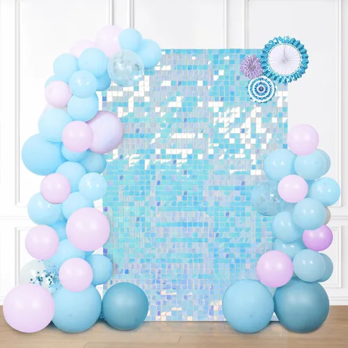Vista 8 de 12 paneles cuadrados de lentejuelas brillantes para pared color azul claro (Baby Blue) telón de fondo decorativo para fiestas de bodas