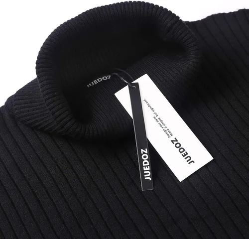 Vista 4 de Suéter de cuello alto para hombre, ajuste delgado, suave, de punto básico, suéter