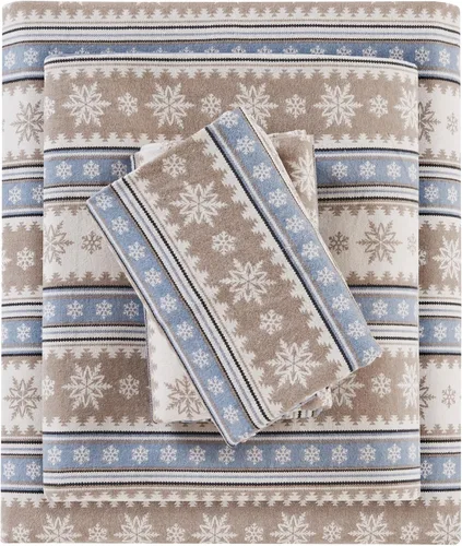 Vista 25 de Woolrich - Juego de sábanas de algodón con estampado de dijes de cabaña, sábanas de franela 100% algodón, juego de ropa de cama cálido y mullido