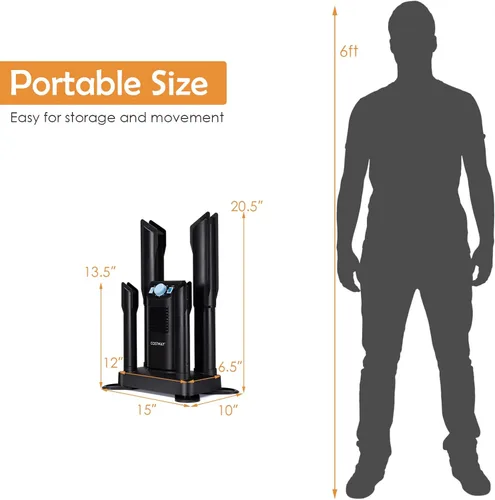 Vista 7 de COSTWAY Secador de botas, secadora de zapatos con temporizador de 180 minutos y soplador de calefacción, desinfección con ozono, diseño extensible