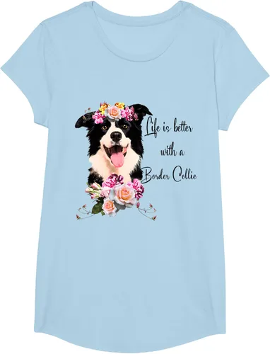 Vista 20 de Life is Better With a Border Collie - Camiseta de perro lindo con flores, gris, S Gris Oscuro