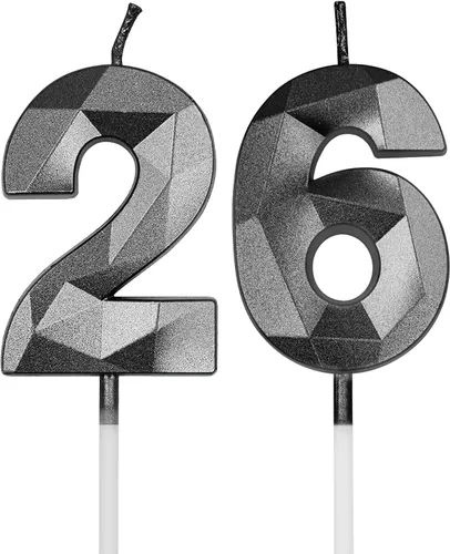 Vista 8 de Velas de cumpleaños número 26 y 62 para pastel, velas doradas con forma de diamante 3D con forma de diamante, decoraciones de cumpleaños