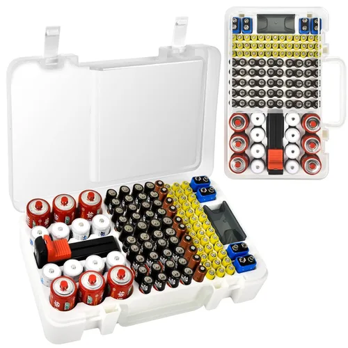 Vista 11 de Estuche Organizador y de Almacenamiento de Baterías con Probador. Caja Contenedor Portabaterias para más de 120 pilas AA AAA 9V C D, Litio CR2025