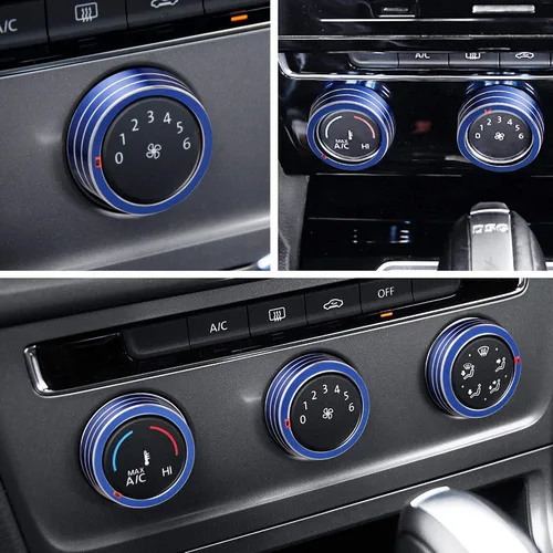 Vista 6 de TOMALL 3 fundas de aluminio para consola central compatibles con Volkswagen MK7 Golf GTI 2015 2016 2017 2018 2019 2020 AC aire acondicionado perilla