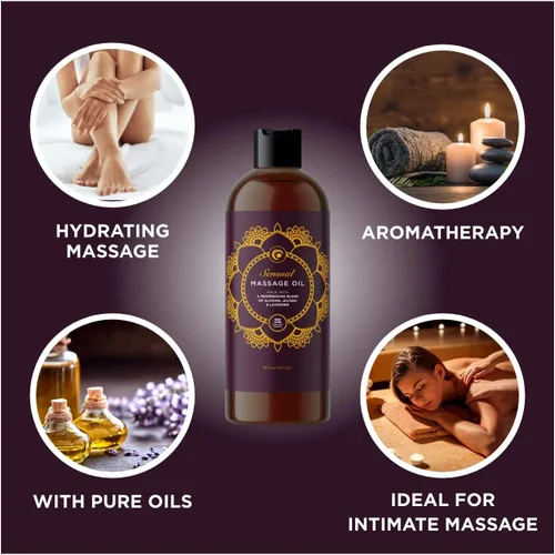 Vista 8 de Maple Holistics Kit de aceite de masaje – Aceite de lavanda de aromaterapia de 16 onzas líquidas para parejas más aceite de celulitis con aceites