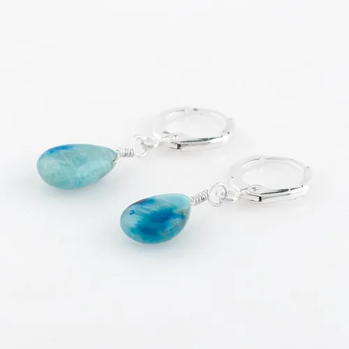 Vista 39 de Aretes de aro de cristal afganita natural Piedras afganas de alto grado Aretes chapados en plata Gota lisa Joyas de piedras preciosas hechas