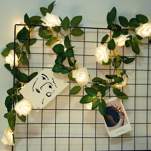 Vista 6 de Cadena de luces de rosa alimentadas por batería o USB con control remoto, luces de hadas de rosa impermeables para dormitorio, Navidad, festivales