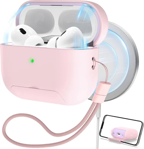 Vista 14 de RFUNGUANGO Funda protectora para AirPods Pro de 2ª generación, con función de soporte para teléfono, bloqueo de cubierta magnética, para AirPods Pro