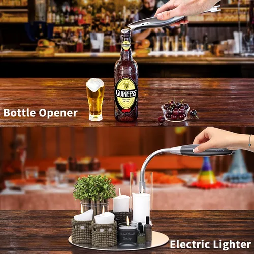 Vista 3 de AT-Mizhi Encendedor eléctrico - Encendedor de cuello largo recargable con linterna LED para velas, camping y barbacoa