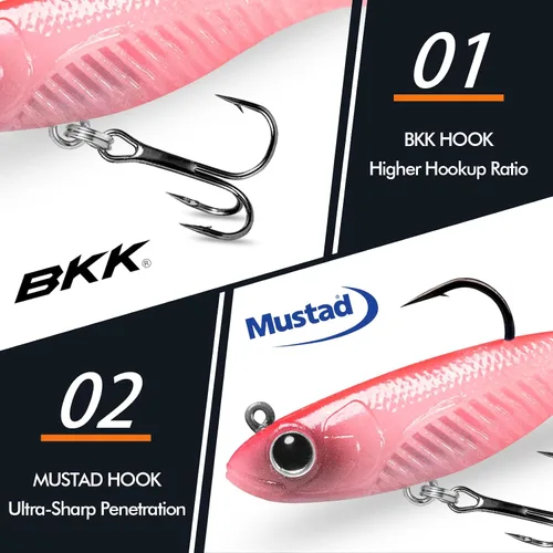 Vista 4 de TRUSCEND Duramax TPE Soft Fishing Lures with BKK Hooks, Easy Catch Curly & T-Tail for Trembly Sinking & Vibrating Swim, UV or Glow Effect for All