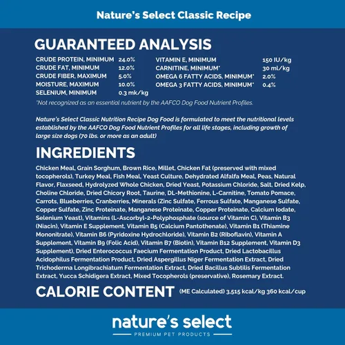 Vista 3 de Nature's Select Classic Recipe - Comida seca para perros de pollo y arroz para todas las etapas (30 libras)