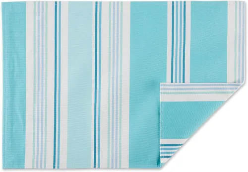 Vista 4 de DII - Colección de mesa de verano con rayas para exterior, uso múltiple, lavable a máquina, juego de manteles reversibles, 13x19, casa de playa