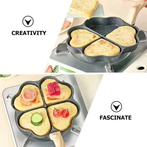 Vista 7 de Hemoton Sartén para tortilla de huevo para desayuno, sartén con forma de corazón para panqueques con asa, adecuada para estufa de gas y utensilios