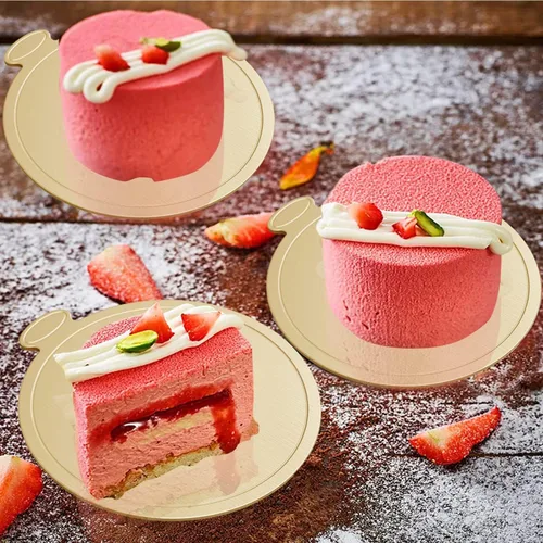 Vista 4 de 100 piezas de 3.1 pulgadas de mini tableros para pastel y mousse, base para cupcakes dorada de 8 cm