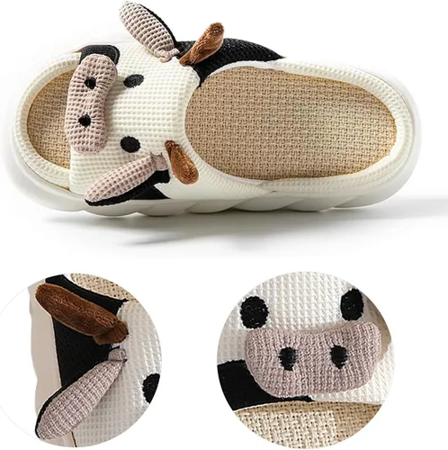 Vista 3 de GULAKY Pantuflas de vaca para mujer, peludas, bonitas, kawaii, súper cálidas, suela suave, antideslizante, ligera
