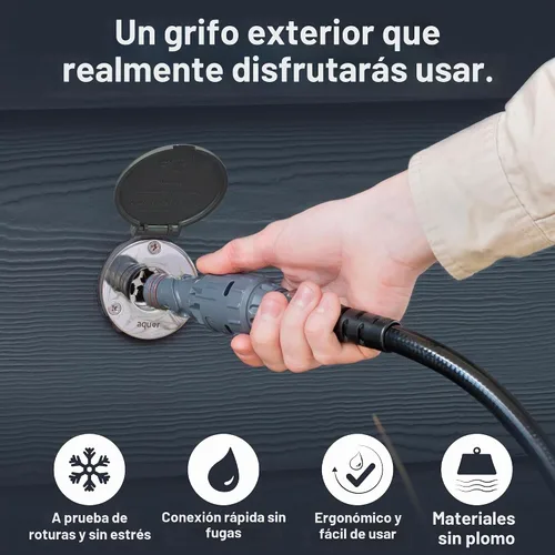 Vista 2 de Aquor House Hydrant V1+ - Grifo para exteriores antiheladas, válvula antisifón con conexión rápida, boquilla de manguera empotrada a prueba