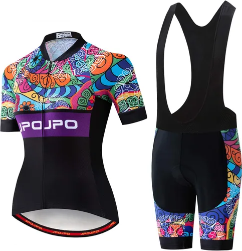 Vista 29 de Camiseta de ciclismo para mujer + pantalones cortos acolchados de manga corta para ciclismo, ropa de bicicleta
