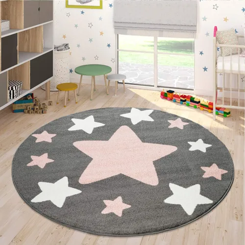 Vista 5 de Paco Home Alfombra para habitación de niños y guardería con diseño de estrellas de cielo estrellado en gris oscuro, rosa y blanco, tamaño: 2 pies 8