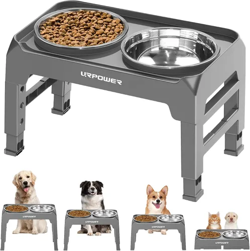 Vista 13 de URPOWER Cuencos elevados para perros, soporte de cuenco elevado ajustable Negro carbón