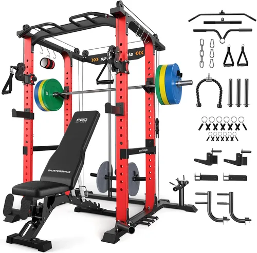 Vista 15 de Sportsroyals Jaula de Potencia, Rack de Potencia Multifuncional de 1600 libras con Sistema de Cruce de Cable Ajustable y Más Accesorios