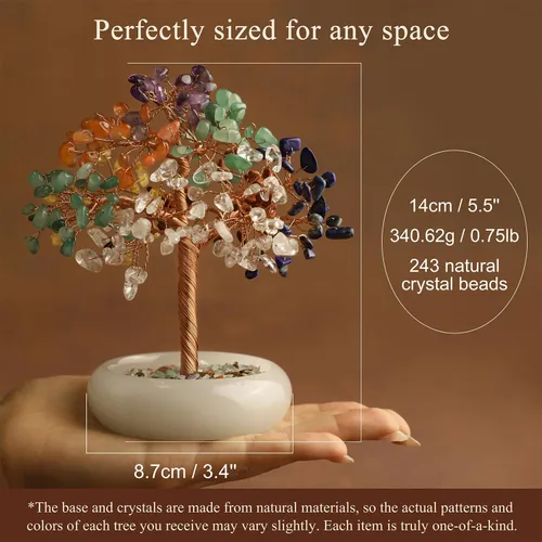 Vista 5 de Árbol bonsái de cristal citrino, escritorio de oficina, decoración de sala de estar, planta de árbol Fengshui de dinero de la suerte, regalos