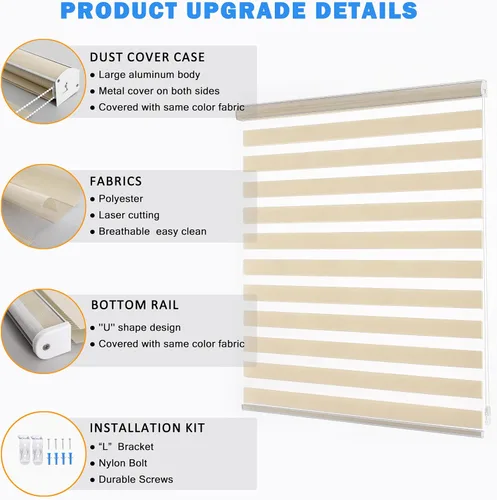 Vista 4 de Persianas de Cebra Personalizadas para Ventanas, Persianas de Cebra de Parada Libre, Persianas Transparentes de Doble Capa con Filtrado de Luz