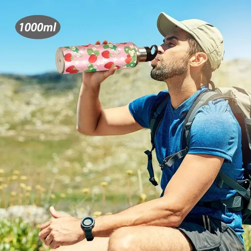 Vista 7 de Botella de agua aislada de acero inoxidable con pajita de 32 onzas, botellas de agua a prueba de fugas para gimnasio, viajes al aire libre, escuela
