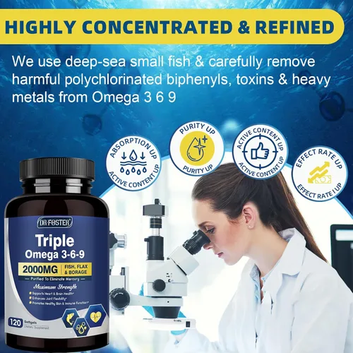 Vista 6 de DRFOSTER Triple Omega 3-6-9 Aceite de pescado 2000 mg con vitamina E, 120