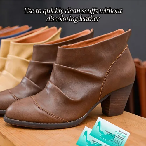 Vista 4 de LA Fresh Travel Lite - Toallitas de limpieza prehumedecidas para zapatos, paquete de 50 toallitas de limpieza envueltas individualmente, sin rayas