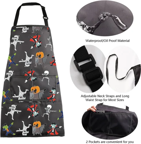Vista 5 de MBMSO Divertido cráneo zombi regalo de monstruos de Halloween, delantal de esqueleto bailarín, regalo para fiesta de Halloween, delantal
