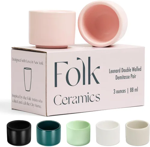 Vista 12 de Folk Ceramics Leonard - Tazas de café expreso de cerámica, color azul esmeralda, 3 onzas, juego de 2