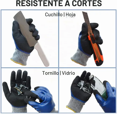 Vista 3 de Guantes de jardinería duraderos para hombres, guantes de jardín de nitrilo resistentes, guantes de trabajo de doble capa, resistentes a cortes, a