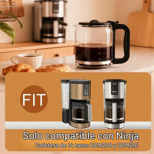 Vista 3 de Jarra para cafetera de 14 tazas, compatible con cafetera Ninja DCM201, DCM201CP, DCM201BK 14 tazas PRO