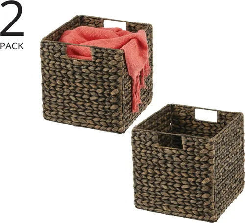 Vista 2 de mDesign L - Cesta de almacenamiento tejida con jacinto, en forma de cubo, 2 unidades Negro