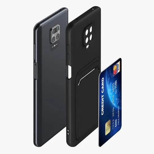 Vista 5 de kwmobile Funda compatible con Xiaomi Redmi Note 9S / 9 Pro / 9 Pro Max - Funda para teléfono TPU con tarjetero - Negro mate