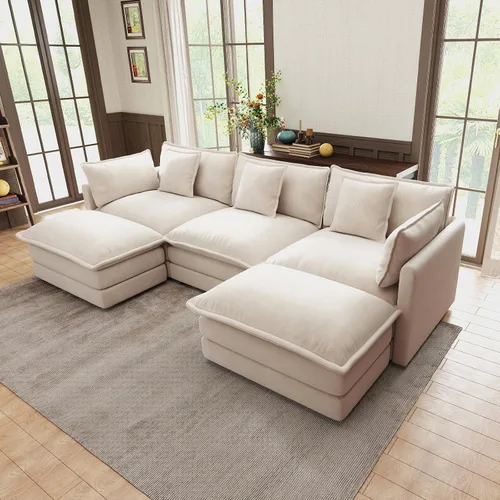 Vista 26 de Sofá seccional modular, sofá seccional en forma de L de 76.7 pulgadas con otomana móvil, cómodo loveseat de chenilla nube con reposabrazos