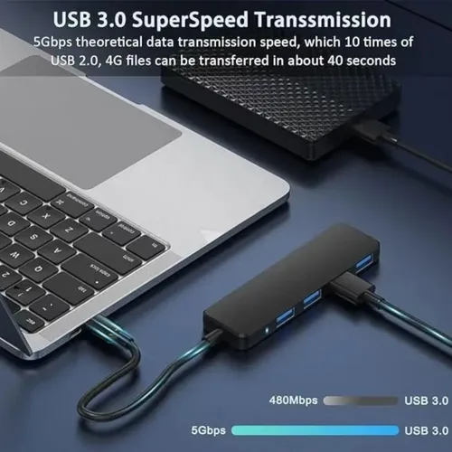 Vista 5 de Hub USB 3.0, divisor de concentrador USB de 4 puertos, adaptador USB portátil mini expansor multipuerto para escritorio, laptop, Xbox, unidad flash