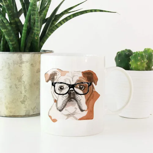 Vista 2 de Andaz Press Funny Preppy Dog Art - Taza de café (1.3 fl oz, 0.4 fl oz), diseño de bulldog inglés en vasos negros, 1 paquete, regalo de Navidad
