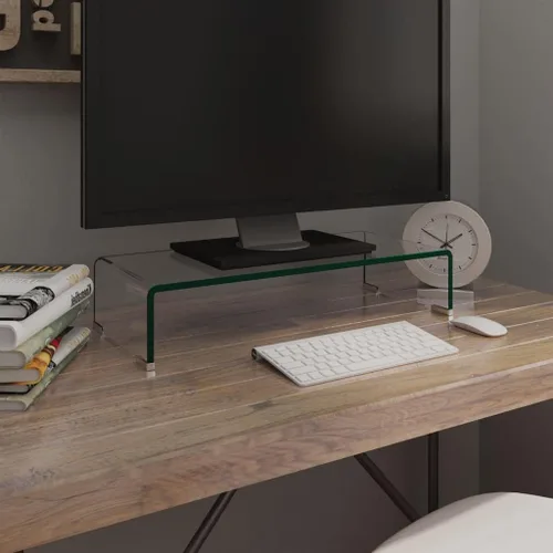 Vista 2 de vidaXL Soporte de TV de vidrio transparente/elevador de monitor, adecuado para monitores de escritorio, televisores y portátiles, con espacio