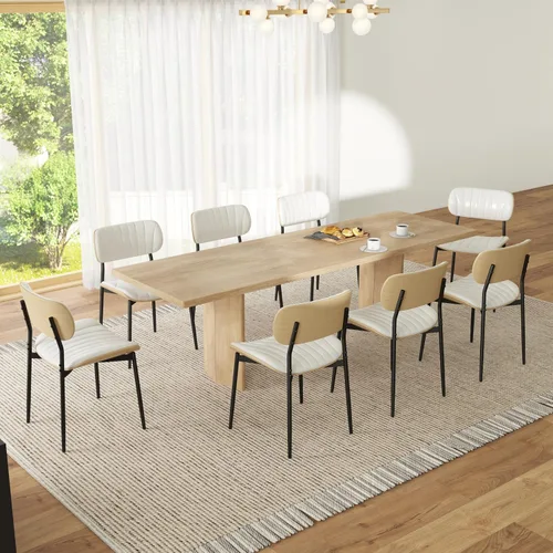 Vista 15 de HENGJIANYI Bentwood - Juego de 2 sillas de comedor modernas de piel sintética con patas de metal, sillas de cocina tapizadas de mediados de siglo