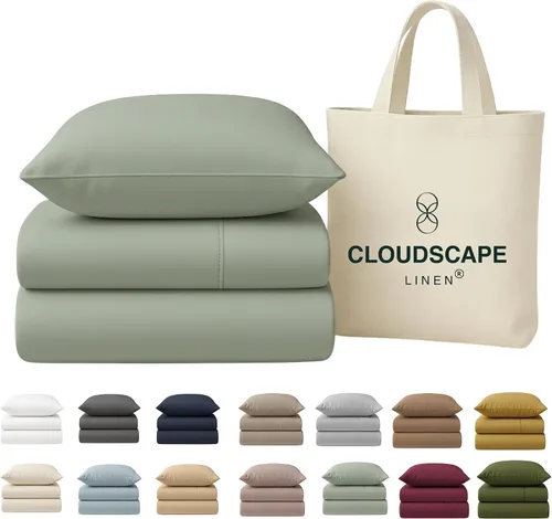 Vista 32 de Cloud Scape Linen - Juego de sábanas de 100% algodón egipcio, tamaño individual, juego de ropa de cama de lujo de 3 piezas, 400 hilos, calidad